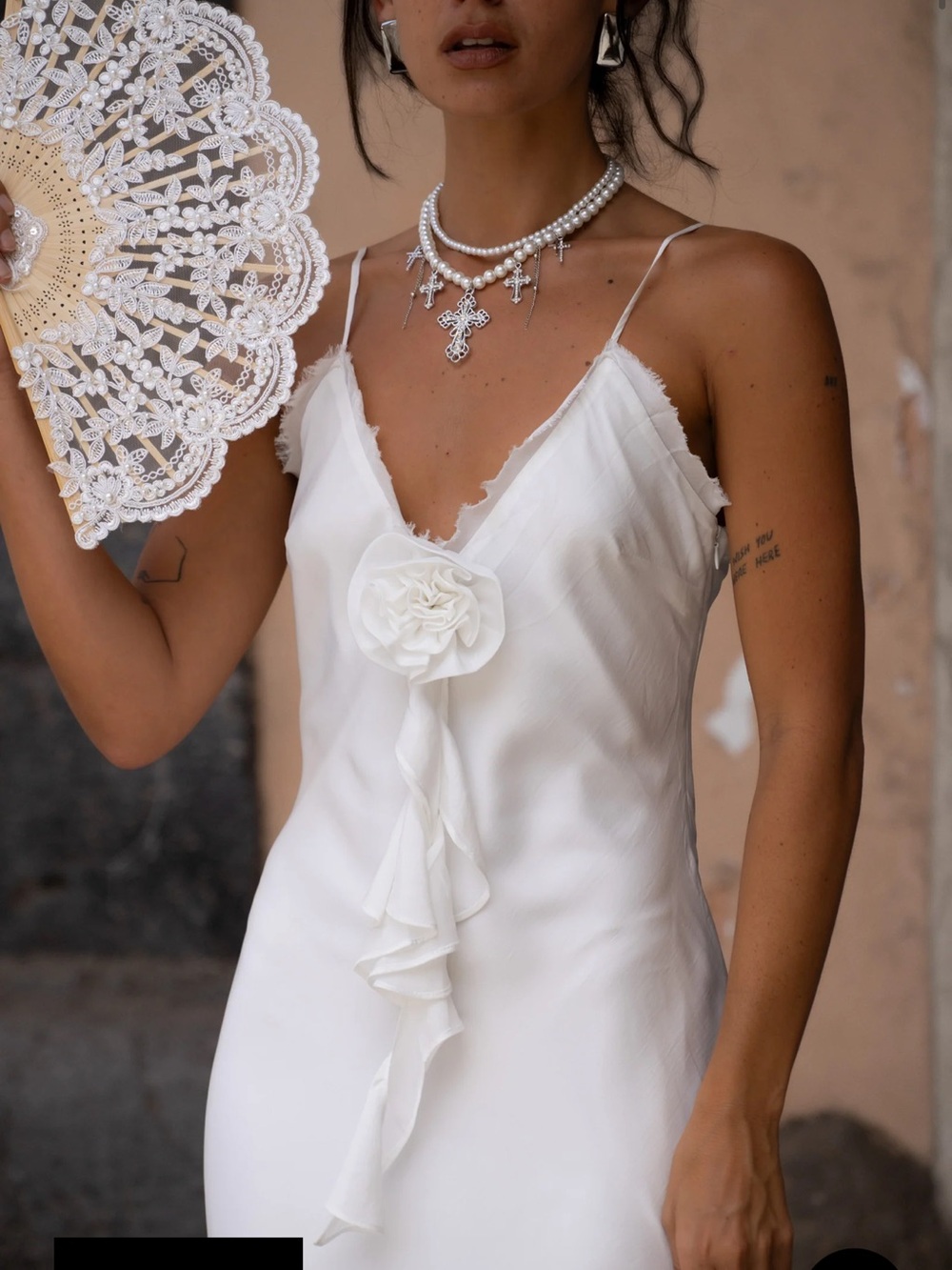 White bridal maxi dress with floral detail